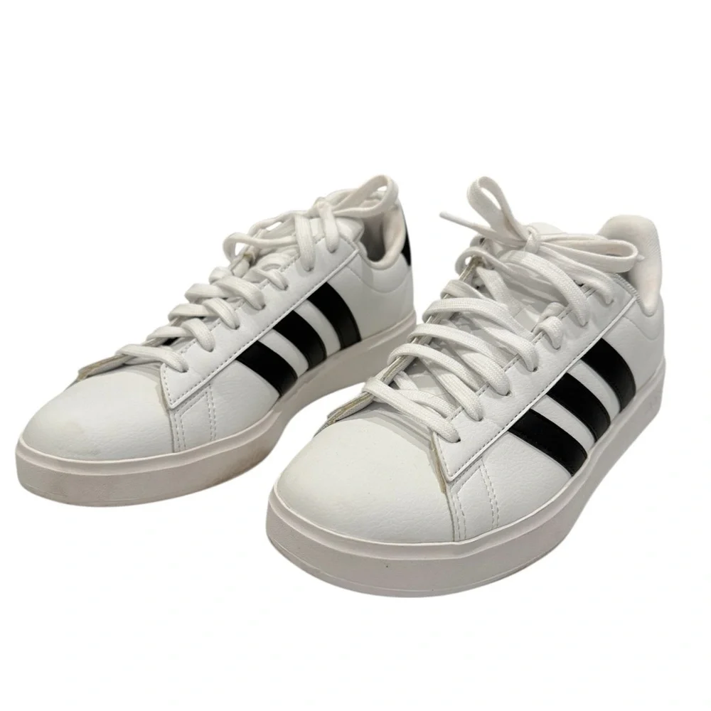 Adidas Grand Court 2.0 Cloudfoam White 3 Stripe Low Top Sneakers 9 - Picture 5 of 9
